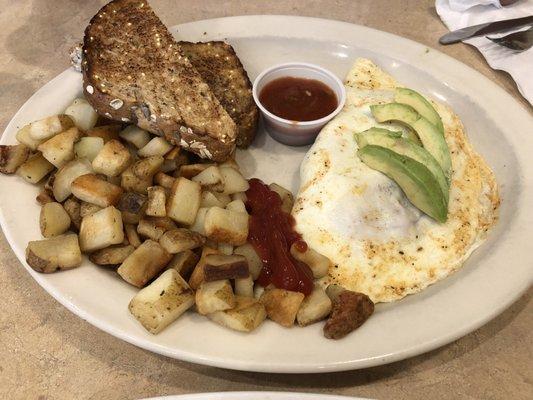 vera cruz chicken & avocado omelette comes with potatoes or grits