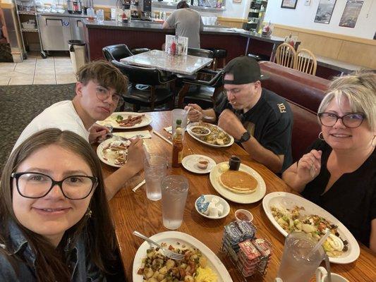 Family Breakfast. Booths are big and comfortable