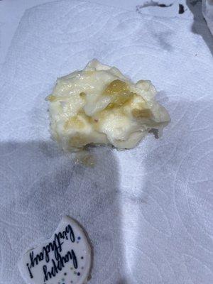 Nasty butter on top of my cupcake. This was all butter no cream. Disgusting.