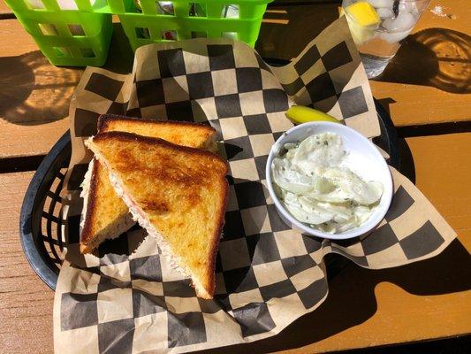 Tuna melt and cucumber salad