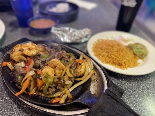 Shrimp and steak fajitas