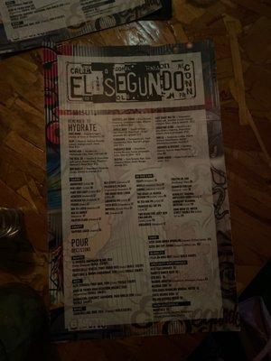 front side of the menu