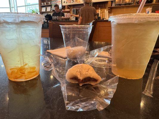 Ice blended citron tea, red bean mochi, and iced green tea