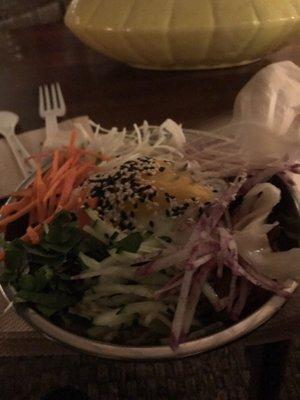 The brisket bibimbap (can be made with sautéed veggies instead of brisket)