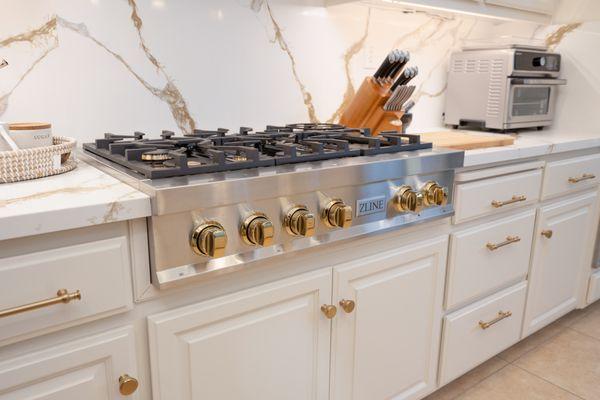 Kitchen cabinets. Painted with handles and knobs installed