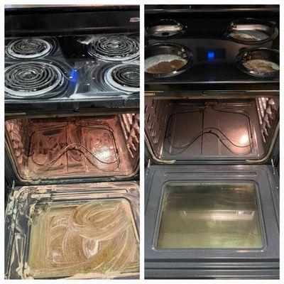 From grimy to spotless. Our team thoroughly cleaned this oven, reflecting Comforts Cleaning Services' high standards.