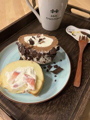 Strawberry Fresh Cream Swiss roll and Black Forest Swiss Roll