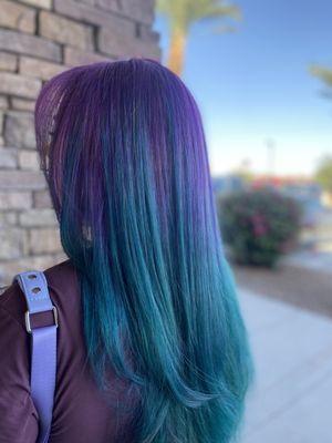 vibrant purple that fades down to a beautiful teal color
STYLIST: ANNA