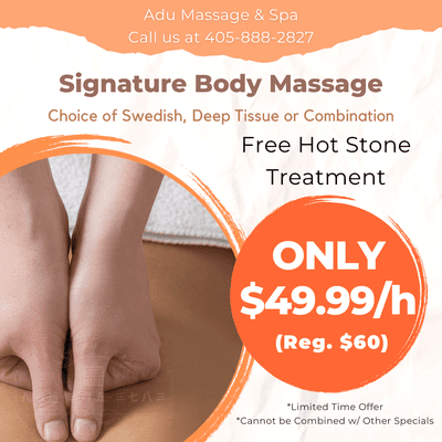 Adu Massage & Spa
 822 W Edmond Rd Suite G, Edmond, OK 73003
 Call us at 405-888-2827