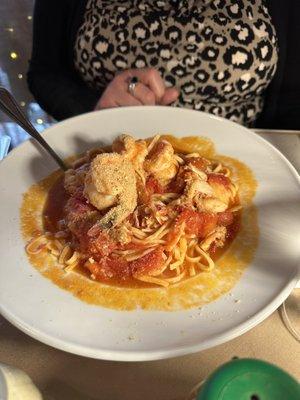 Lobster, shrimp & scallops over homemade egg noodles