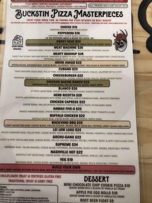 Pizza Menu