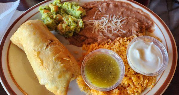 Carnita chimi with rice and beans