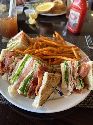 Club house sandwich and sweet potato fries