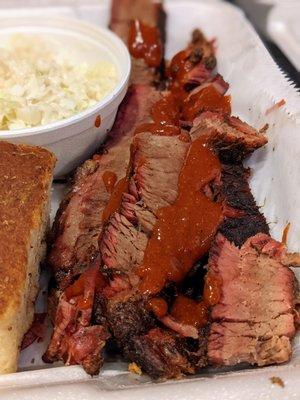 1/2 lb Beef Brisket. Part of the 2 Meat Combo and 2 Sides and Bread ($20.60).