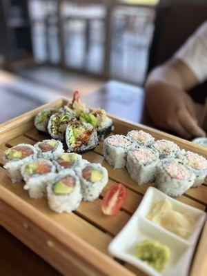 Shrimp Tempura roll, Snow Crab roll, salmon avocado roll