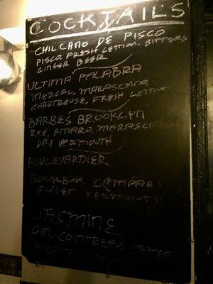 Cocktail menu