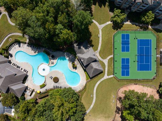 Lagoon Style Pool with Tennis & Pickle Ball Courts