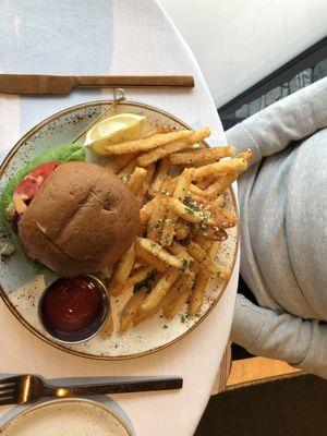 Crab and shrimp sandwich with Truffle fries. Delicious!