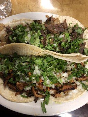 Al pastor and Lengue tacos