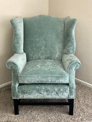 Seafoam Velvet Ethan Allen Chair, reupholstered