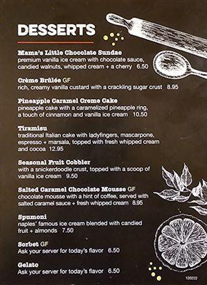 Dessert Menu as of 2/6/24