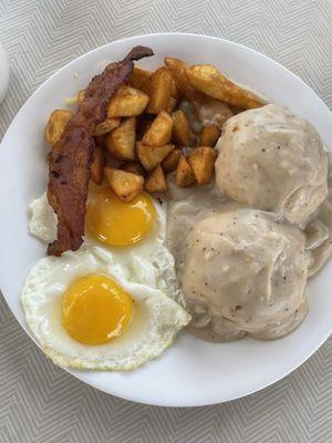 Biscuits n gravy combo with sunny side up eggs included. Delicious!