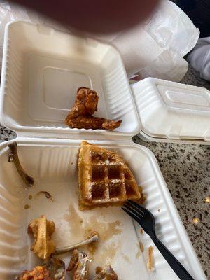 What's left of the chicken and waffles