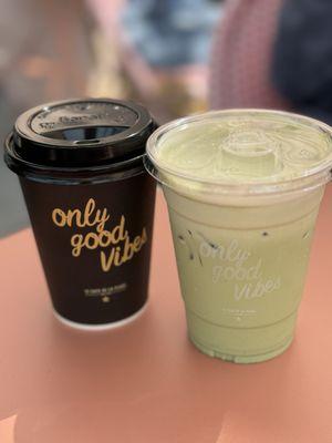 Golden Elixir and Matcha Crème Fouetté with Lavender syrup