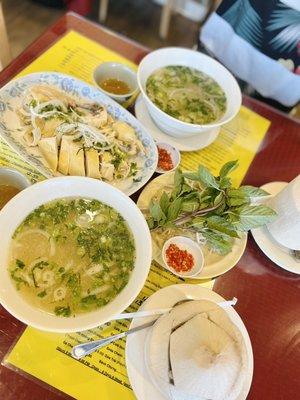 Chicken pho and coconut drink