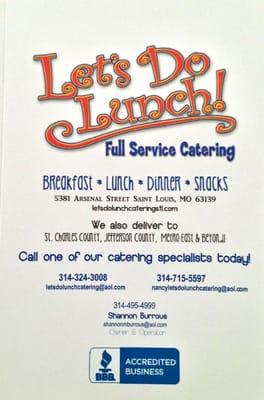 Let's Do Lunch Catering Menu