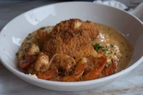 Catfish and Grits with shrimp