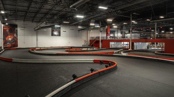 The indoor go kart track inside K1 Speed Anaheim