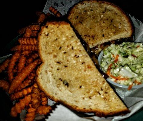 Patty melt with Sweet potato fries