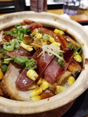 Chinese sausage, pork belly, and eel