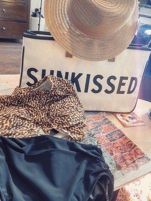 Bathing suit, bag, & hat