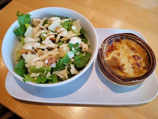 Ceaser salad w/ French onion soup