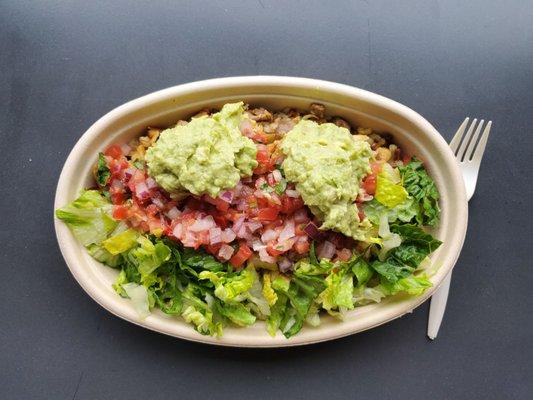 Chicken Burrito Bowl. Fresh, delicious and hits the spot every time!!!! I asked for it to be a smile. LOL