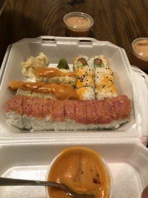 (to go) We also ordered "SHUSHI" Shrimp Tempura,Boston,Alaskan Roll also their Shrimp and Chicken rice are delicious