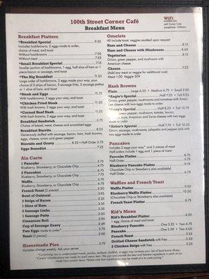 breakfast menu