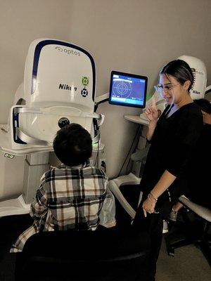 This machine help look behind the eyes and take pictures of it to check for its health.