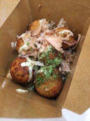 Takoyaki missing sauce but its pretty good