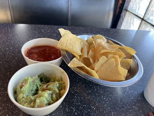 Chips, guacamole and salsa.