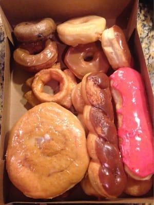 A dozen assorted donuts.