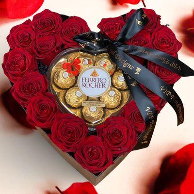 "Endless Love" Red Rose & Chocolate Heart Box