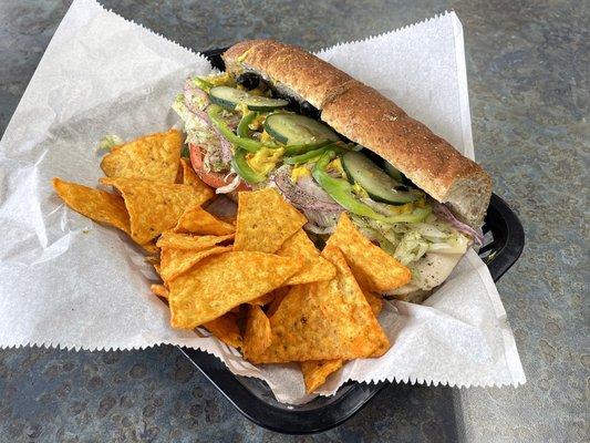 8" Oven Roasted Chicken on Wheat with Chips - Mmm!