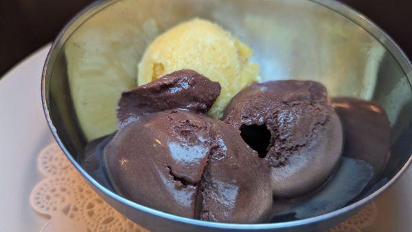 House made sorbet (passion fruit and chocolate)