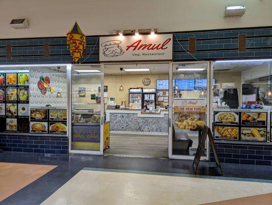 Outside Amul Veg Restaurant. Storefront. Located inside Global Mall on the 2nd floor, next to the food court.