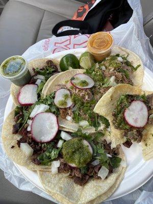 Heaven, Bliss, Paradise.  Four carne asada and two pork tacos.