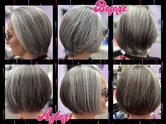 From a grown out pixie to a gorgeous, sculpted shape via dry cutting. (No heat or round brushing.)