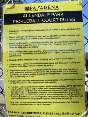 As of Spring 2021: Updated Allendale Park Pickleball Rules